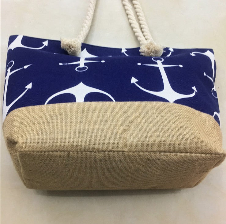 Romslig strandbag med maritimt ankerdesign Skanto