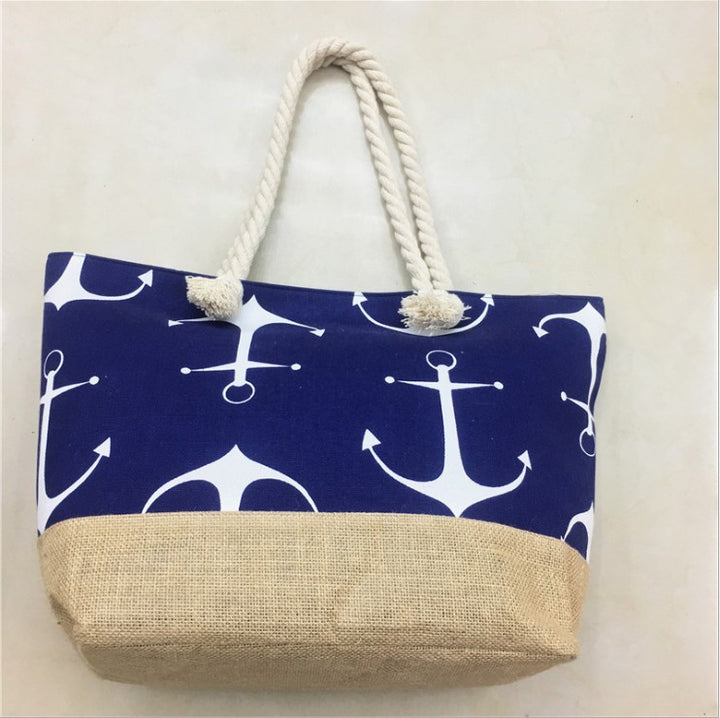 Romslig strandbag med maritimt ankerdesign Skanto