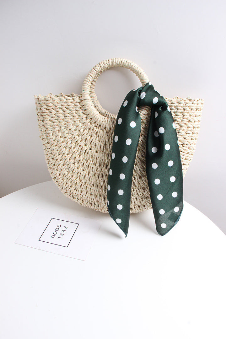 Braided basket bag with elegant silk scarf Skanto