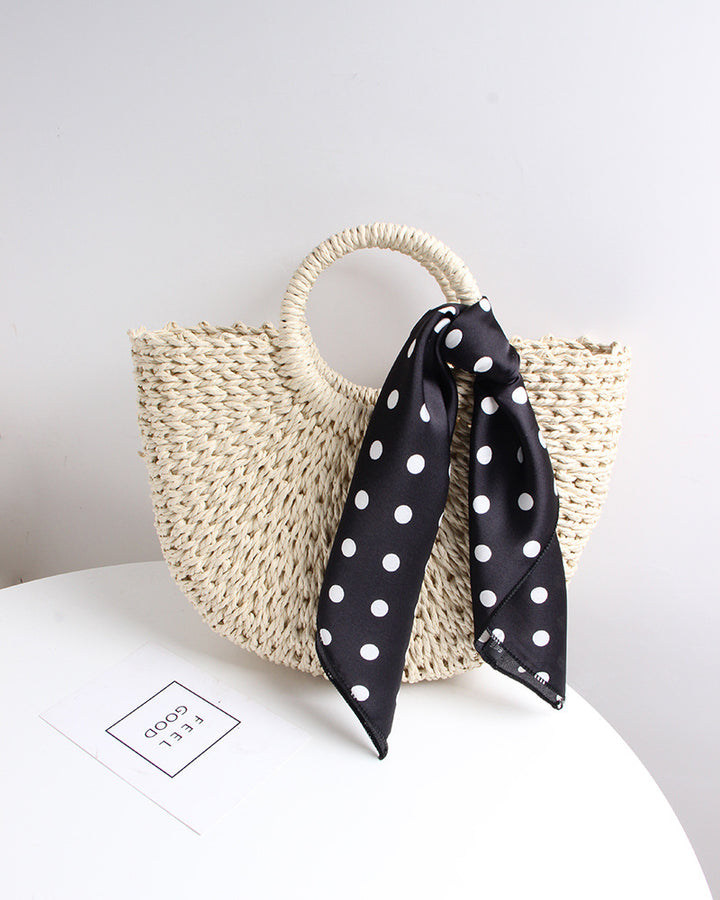 Braided basket bag with elegant silk scarf Skanto