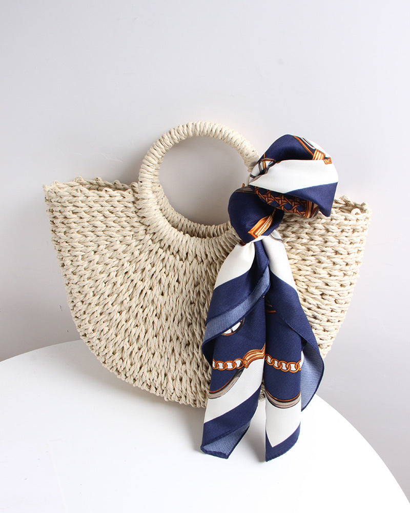 Braided basket bag with elegant silk scarf Skanto