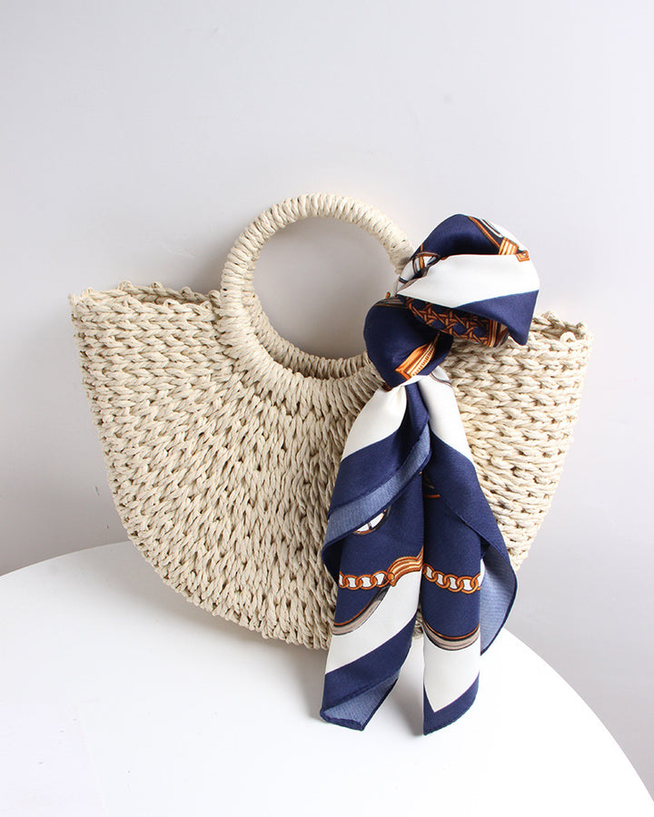 Braided basket bag with elegant silk scarf Skanto