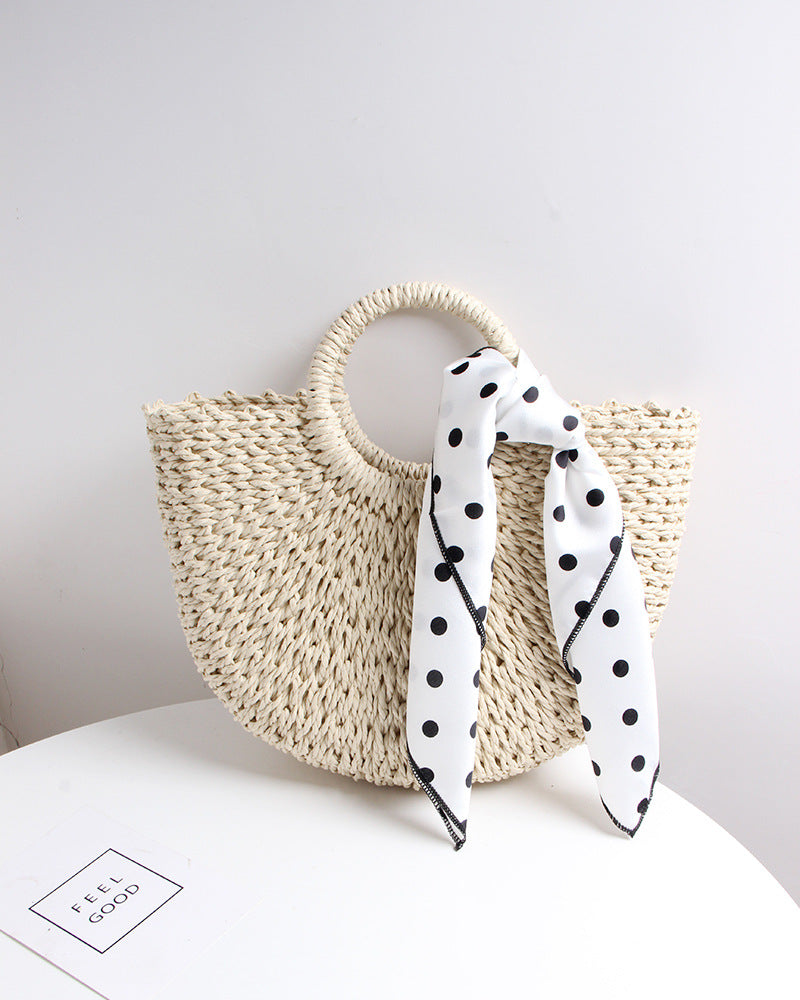 Braided basket bag with elegant silk scarf Skanto
