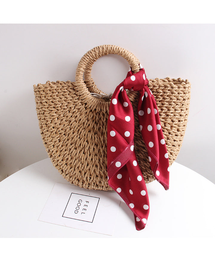 Braided basket bag with elegant silk scarf Skanto