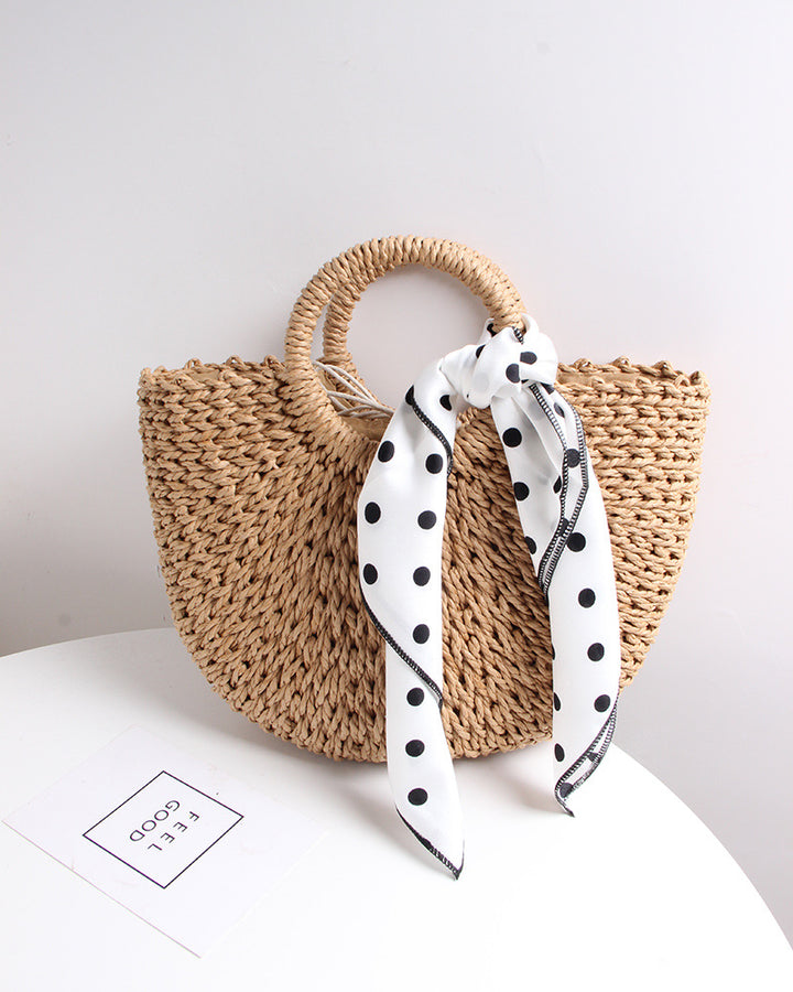 Braided basket bag with elegant silk scarf Skanto