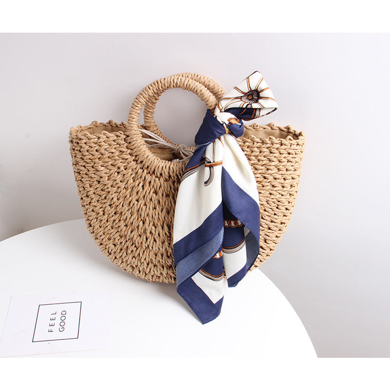 Braided basket bag with elegant silk scarf Skanto