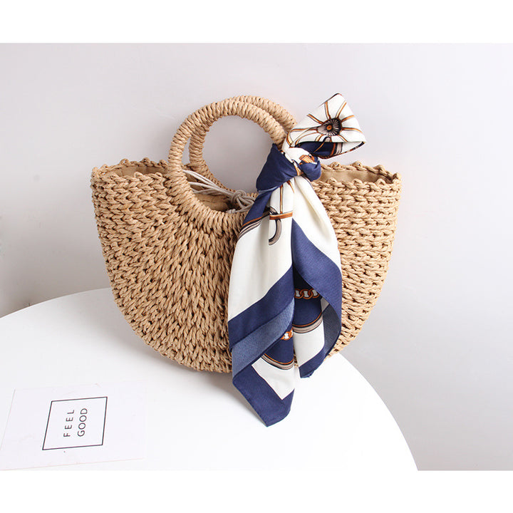 Braided basket bag with elegant silk scarf Skanto