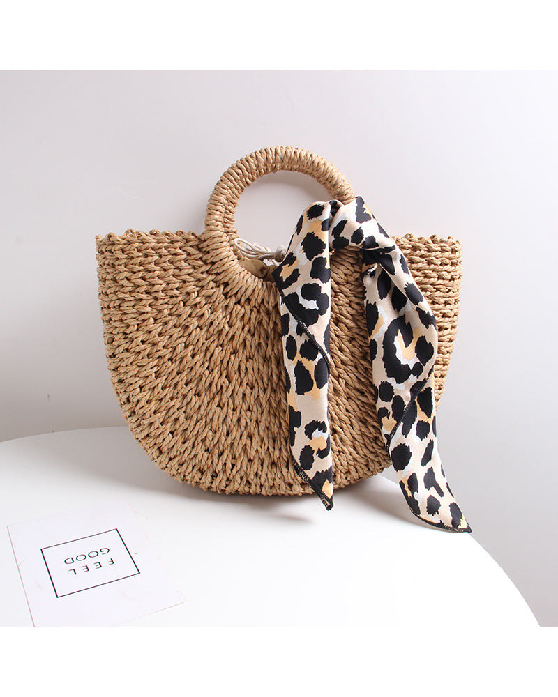 Braided basket bag with elegant silk scarf Skanto