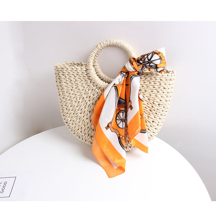 Braided basket bag with elegant silk scarf Skanto