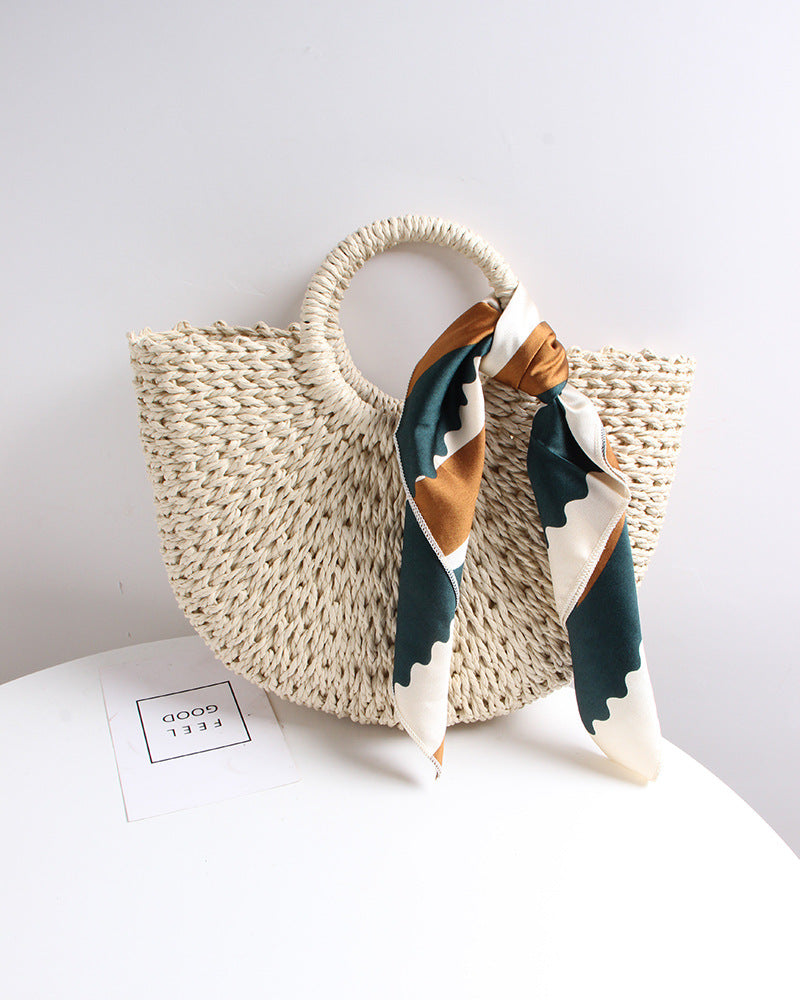 Braided basket bag with elegant silk scarf Skanto