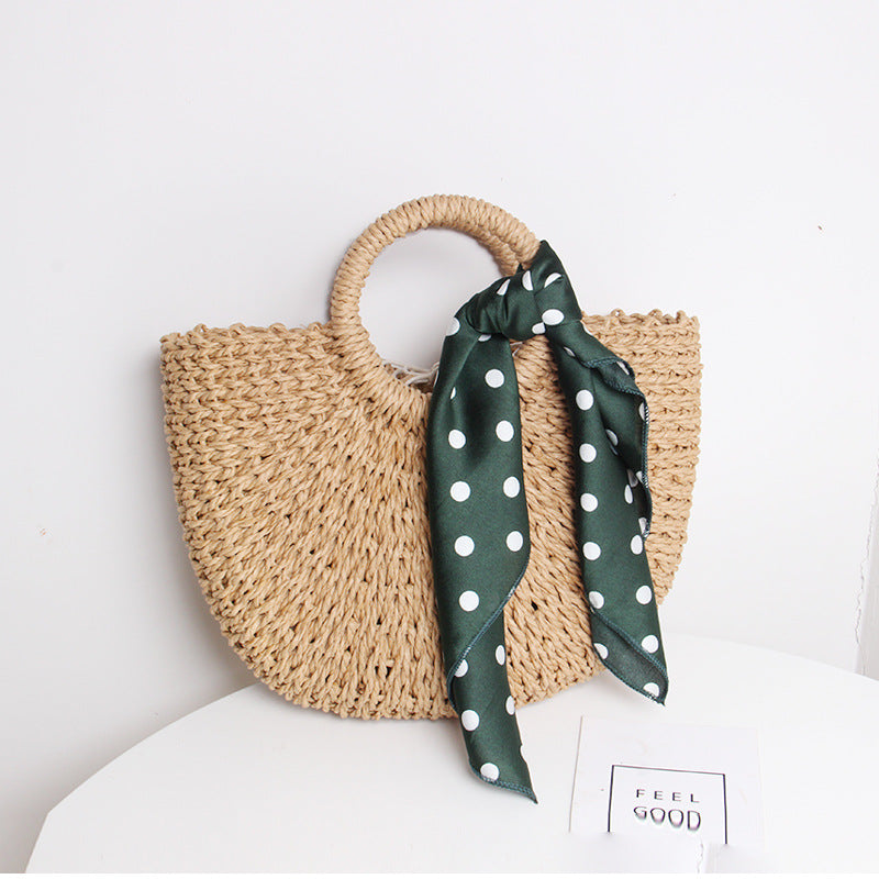 Braided basket bag with elegant silk scarf Skanto