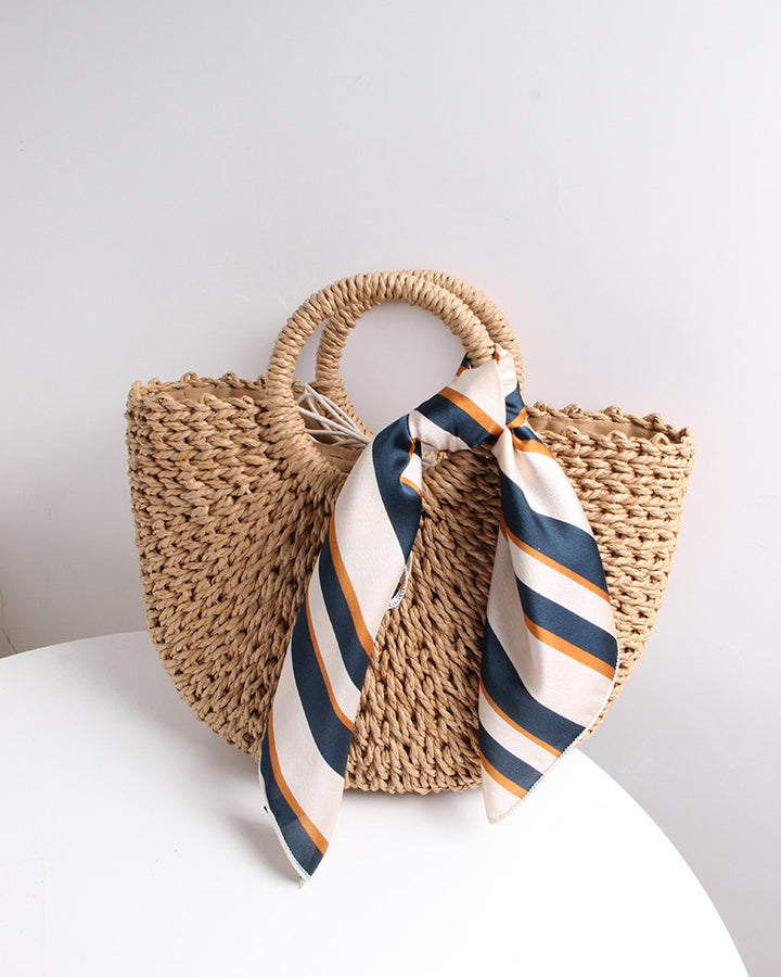 Braided basket bag with elegant silk scarf Skanto