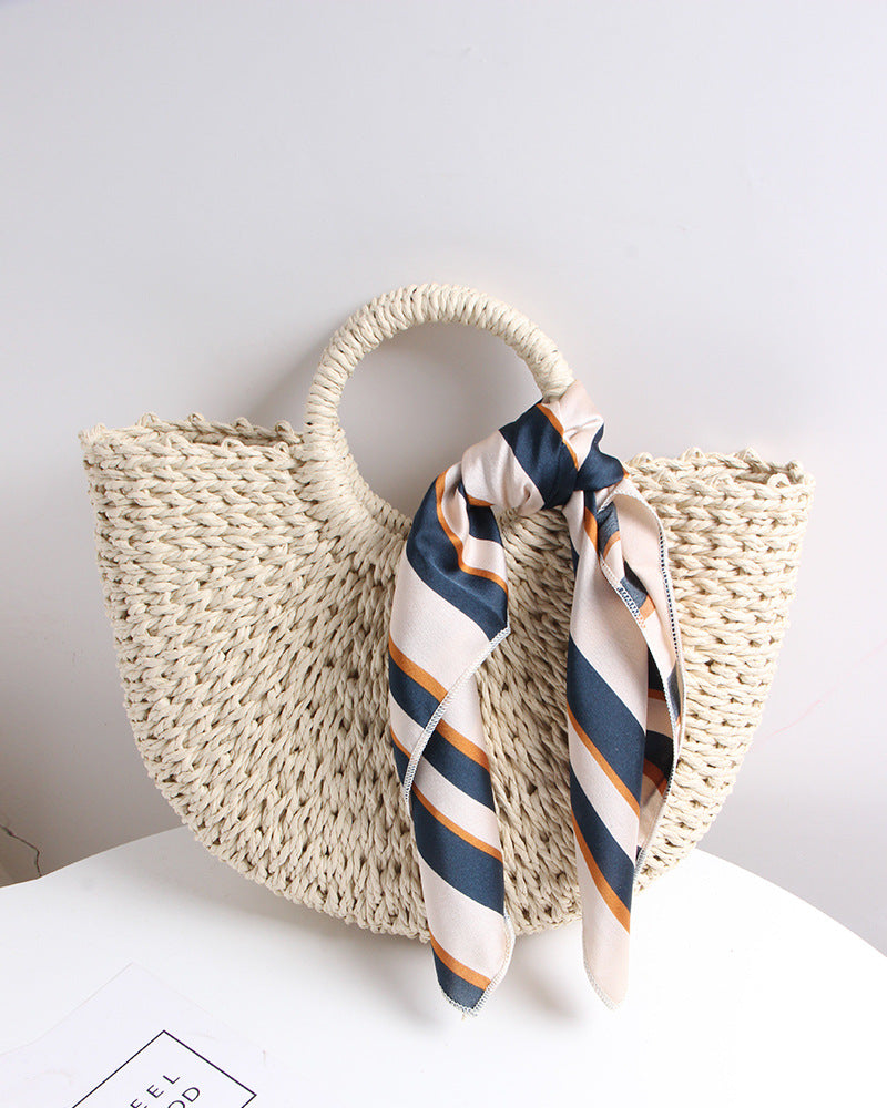 Braided basket bag with elegant silk scarf Skanto