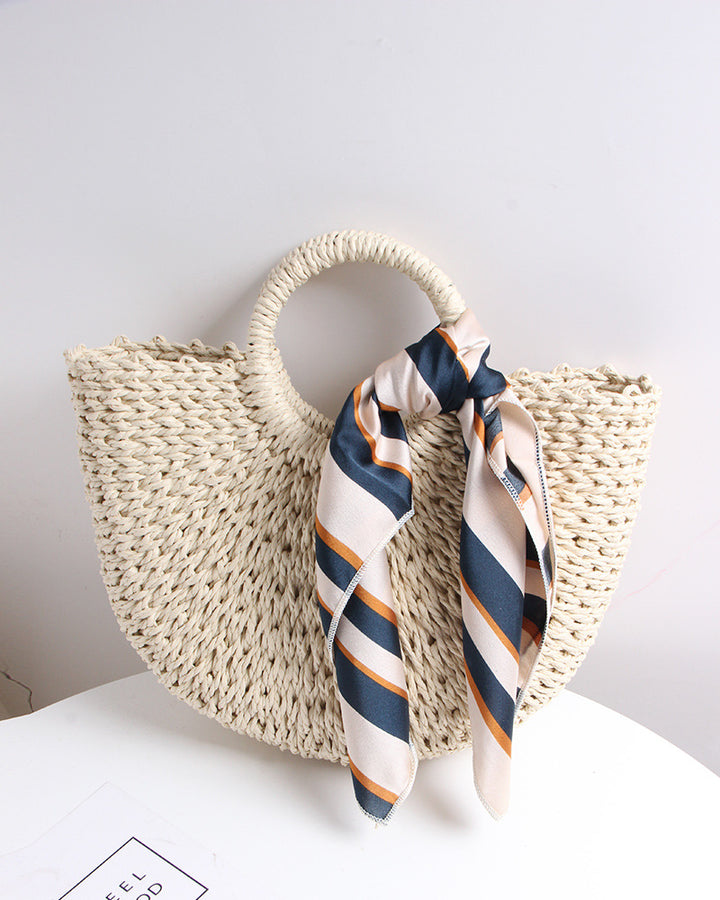 Braided basket bag with elegant silk scarf Skanto