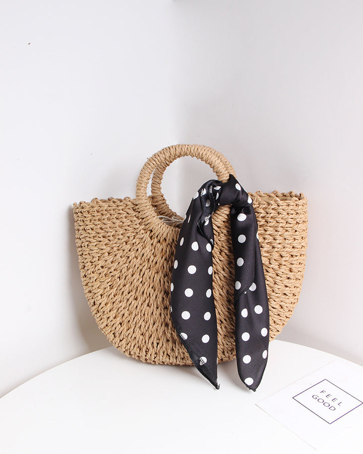 Braided basket bag with elegant silk scarf Skanto