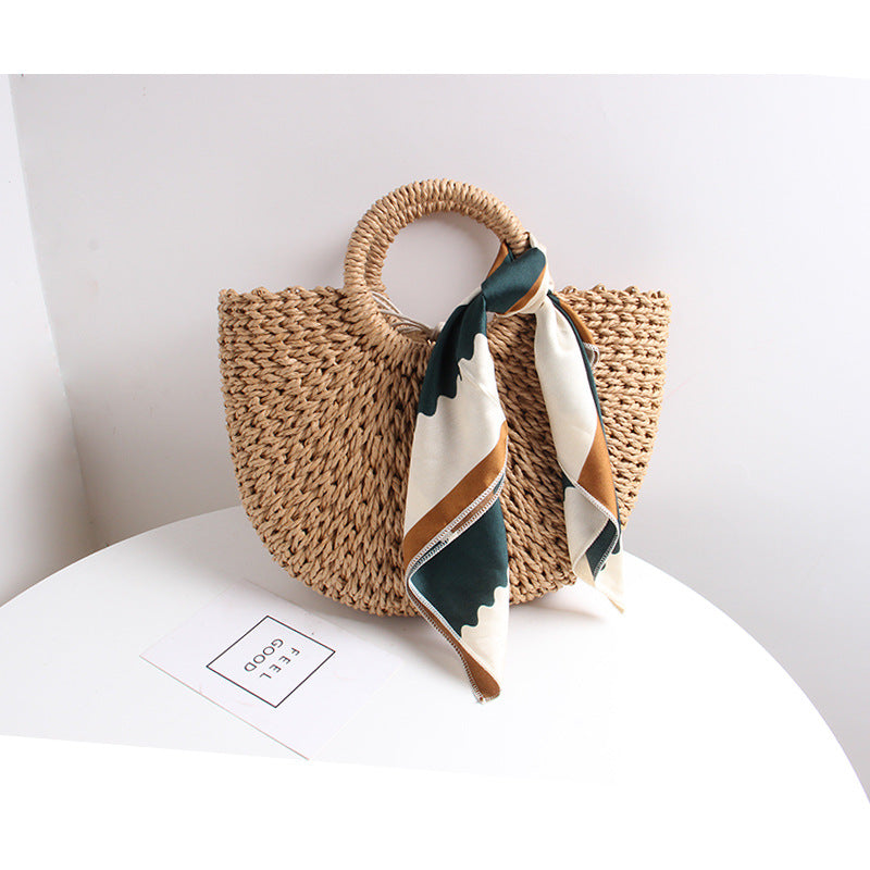Braided basket bag with elegant silk scarf Skanto