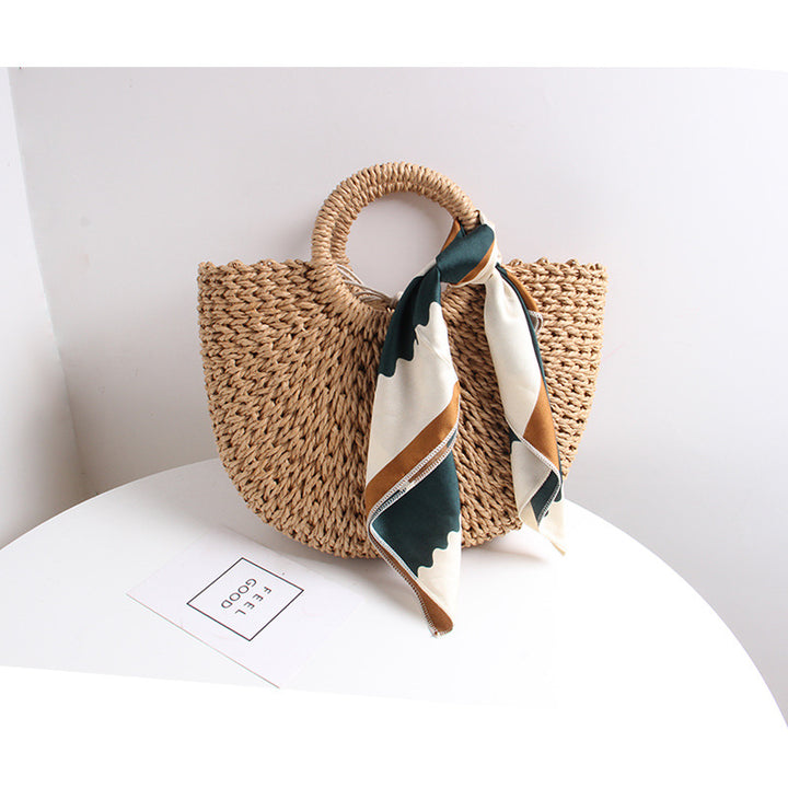 Braided basket bag with elegant silk scarf Skanto