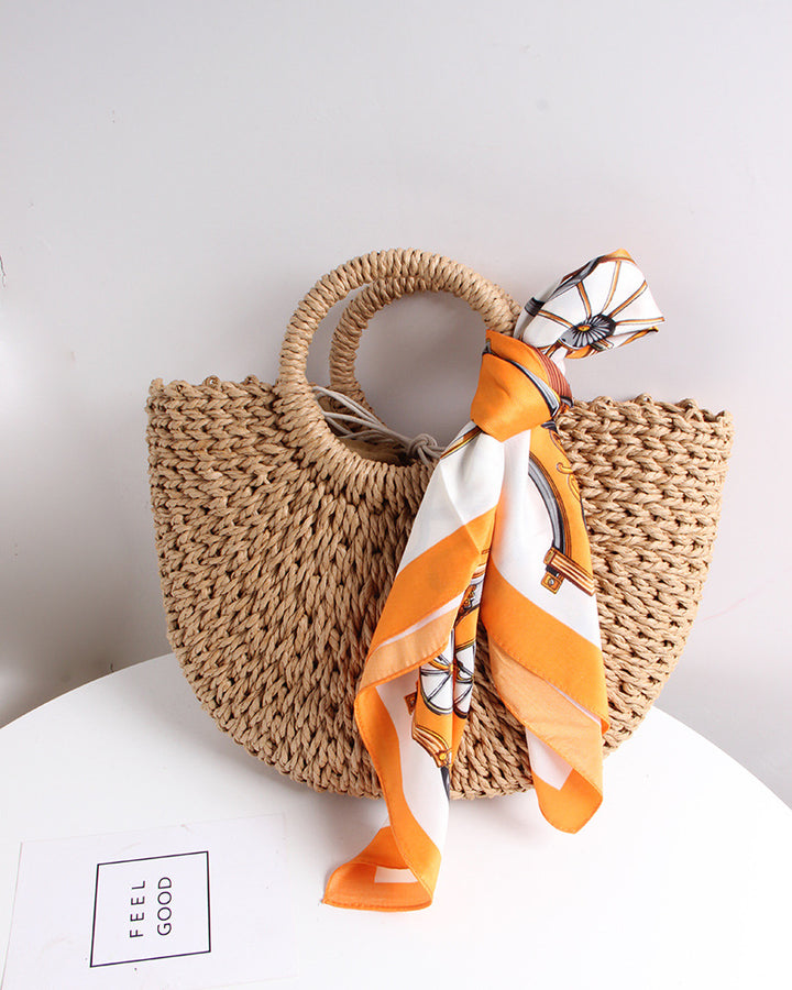Braided basket bag with elegant silk scarf Skanto