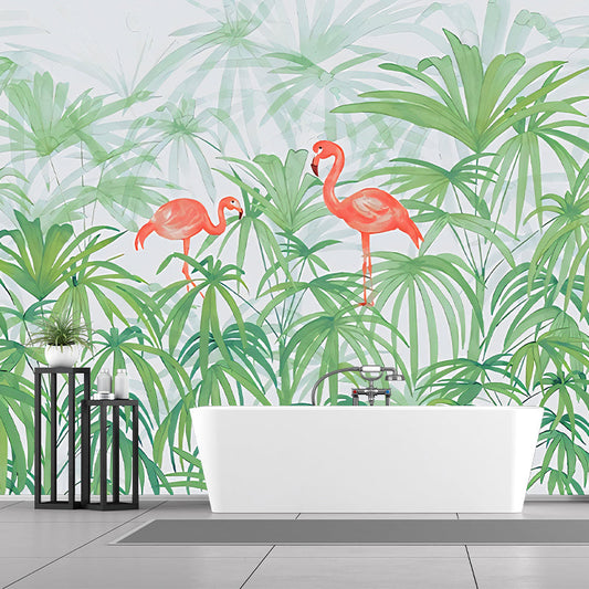 Norvo | Plante Flamingo Veggmaleri Dekorasjon Tropisk Fleece Veggkunst I Grønn For Soverom