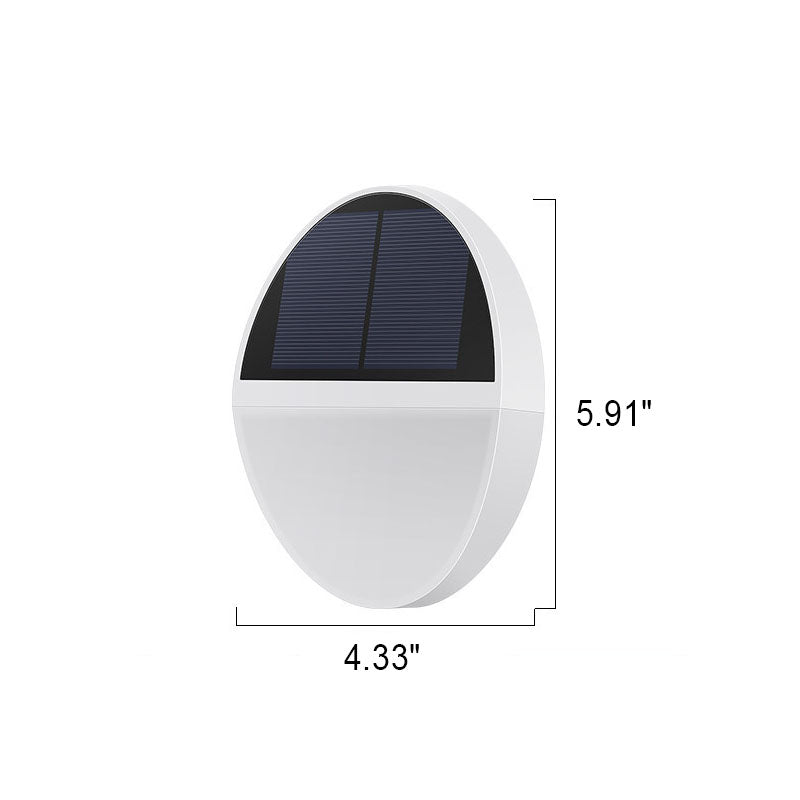 Soldrevet, vanntett, rund, flat LED-vegglampe med radarsensor for utendørs bruk