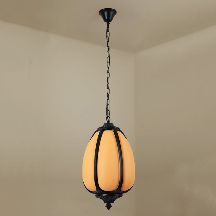 Tradisjonell kinesisk vanntett aluminium PC dolomitt elliptisk gresskar 1-lampe pendellampe for utendørs terrasse | Skanto