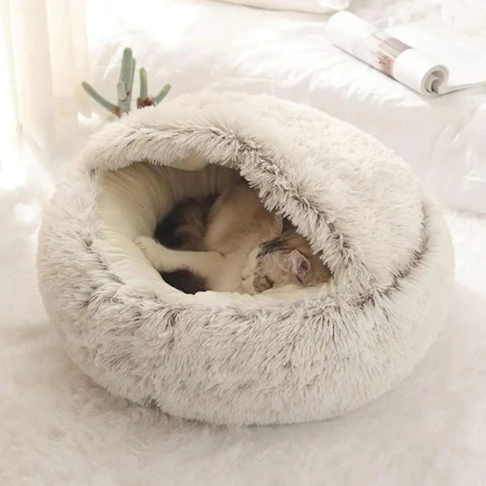Skanto | Rund hette Faux Fur kjæledyr seng