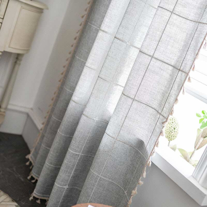 Skanto | Rutete Frynse Semi-Svart utgardiner – Boho Stil Gardiner