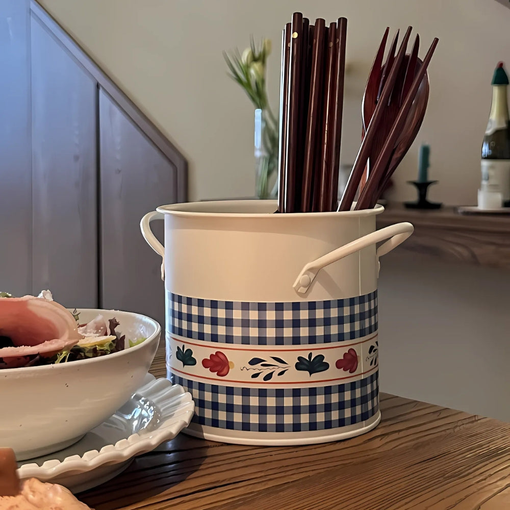 Skanto | Floral Bestikk Oppbevaringskurv med Divider Lok