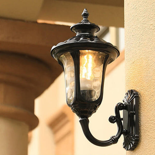 Europeisk Retro Vanntett Steinmønster Glasslampeskjerm 1-Lys Utendørs Vegglampe | Skanto