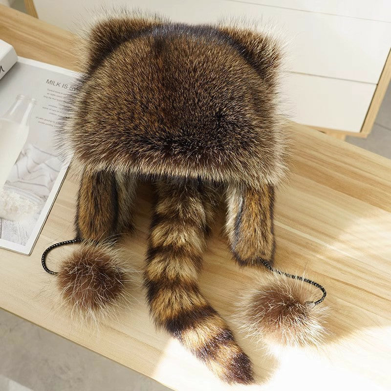 Skanto | Søt Faux fur Raccoon Tail Foreldrebarn Plush Hatt