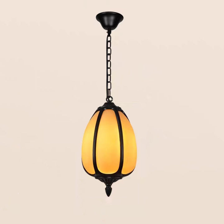 Tradisjonell kinesisk vanntett aluminium PC dolomitt elliptisk gresskar 1-lampe pendellampe for utendørs terrasse | Skanto