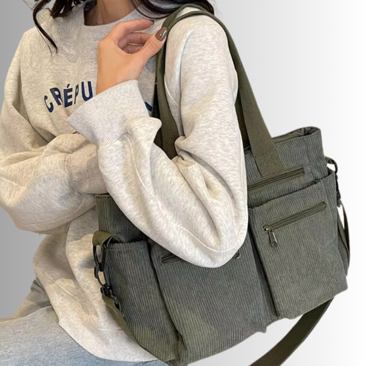 Skanto | Urban Cord Tote Stilig Corduroy Skulderveske – Romslig, Lettvint & Funksjonell Hverdagstote