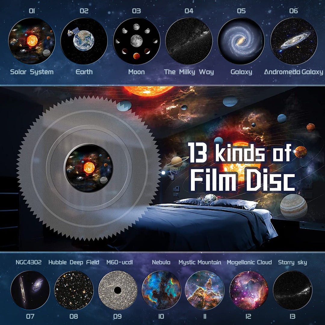 CelestiSphere 13-i-1 Planetarium Prosjektor | 360° Roterbar Stjernehimmel og Galakse Prosjektor med HD-bilder | Skanto