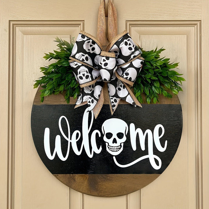 Skanto | Halloween Spooky Skull Front Door Wreath | Rustikk Velkomstskilt