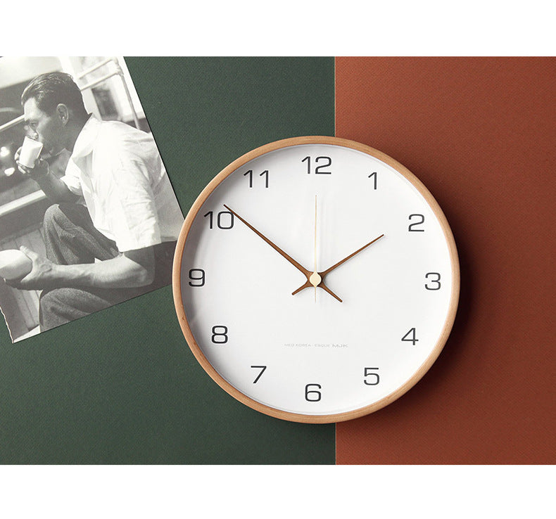 Minimalistisk Treveggklokke - Stille Analog Klokke Laget av Massivt Tre til Stue og Soverom | Skanto