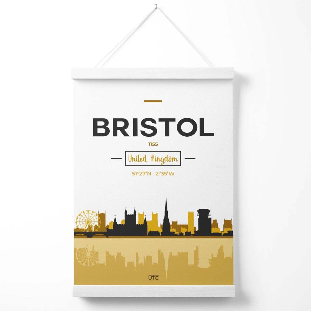 Bristol bybildeplakat i gult og svart med oppheng