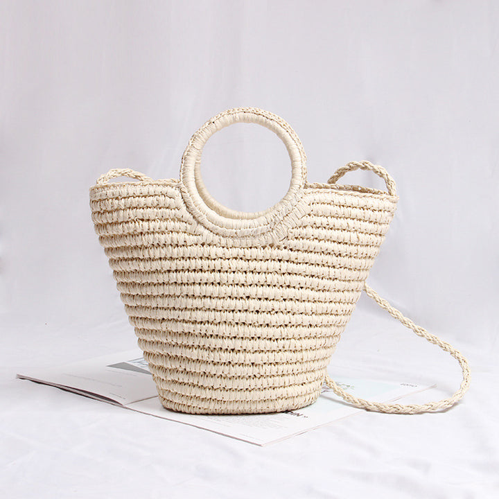 Handmade basket bag with round handle and detachable shoulder strap Skanto