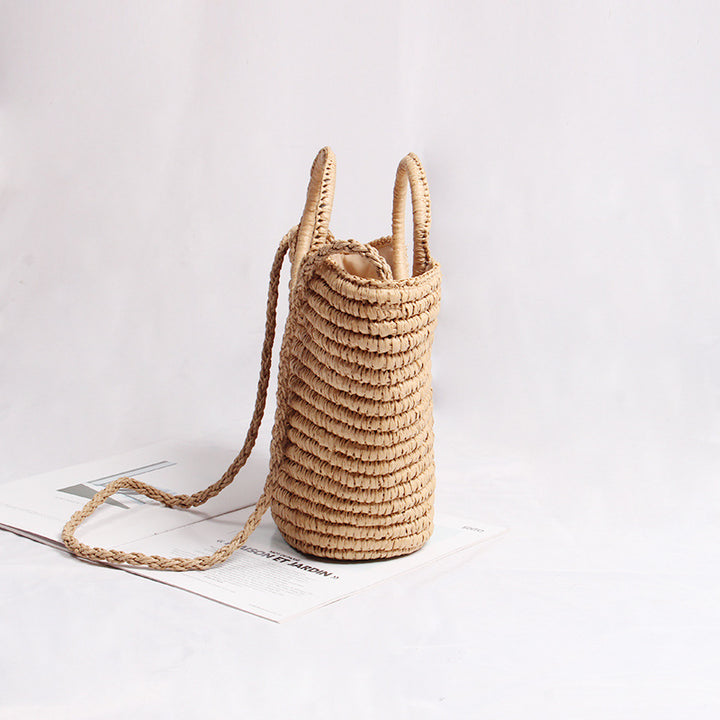 Handmade basket bag with round handle and detachable shoulder strap Skanto