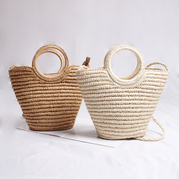 Handmade basket bag with round handle and detachable shoulder strap Skanto