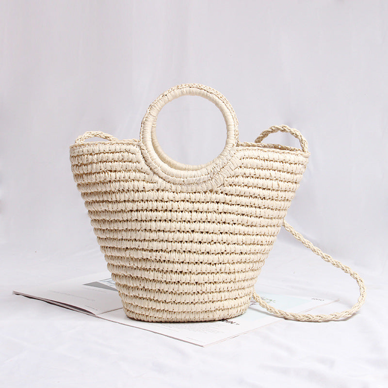Handmade basket bag with round handle and detachable shoulder strap Skanto