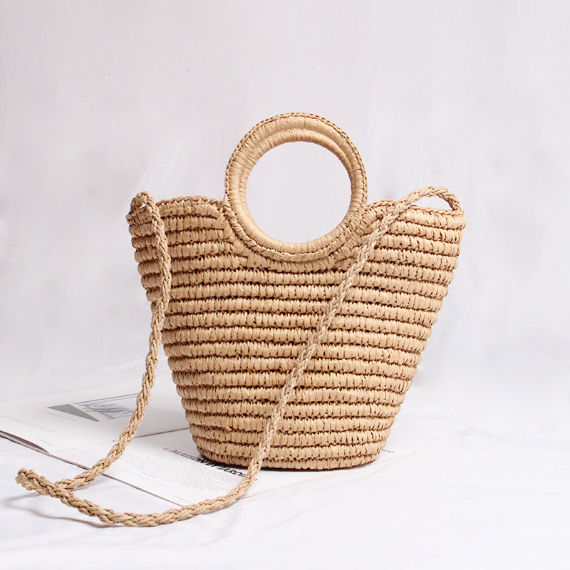 Handmade basket bag with round handle and detachable shoulder strap Skanto
