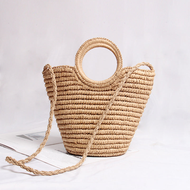 Handmade basket bag with round handle and detachable shoulder strap Skanto
