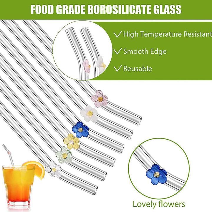 6 PCS Gjenbrukbare Farget Glass Strå med Rengjøringsbørste | Skanto