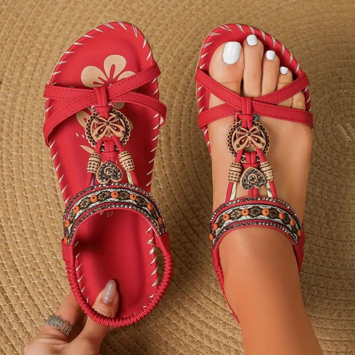 Zeyla – Boho Strass-sommerfugl-flate sandaler