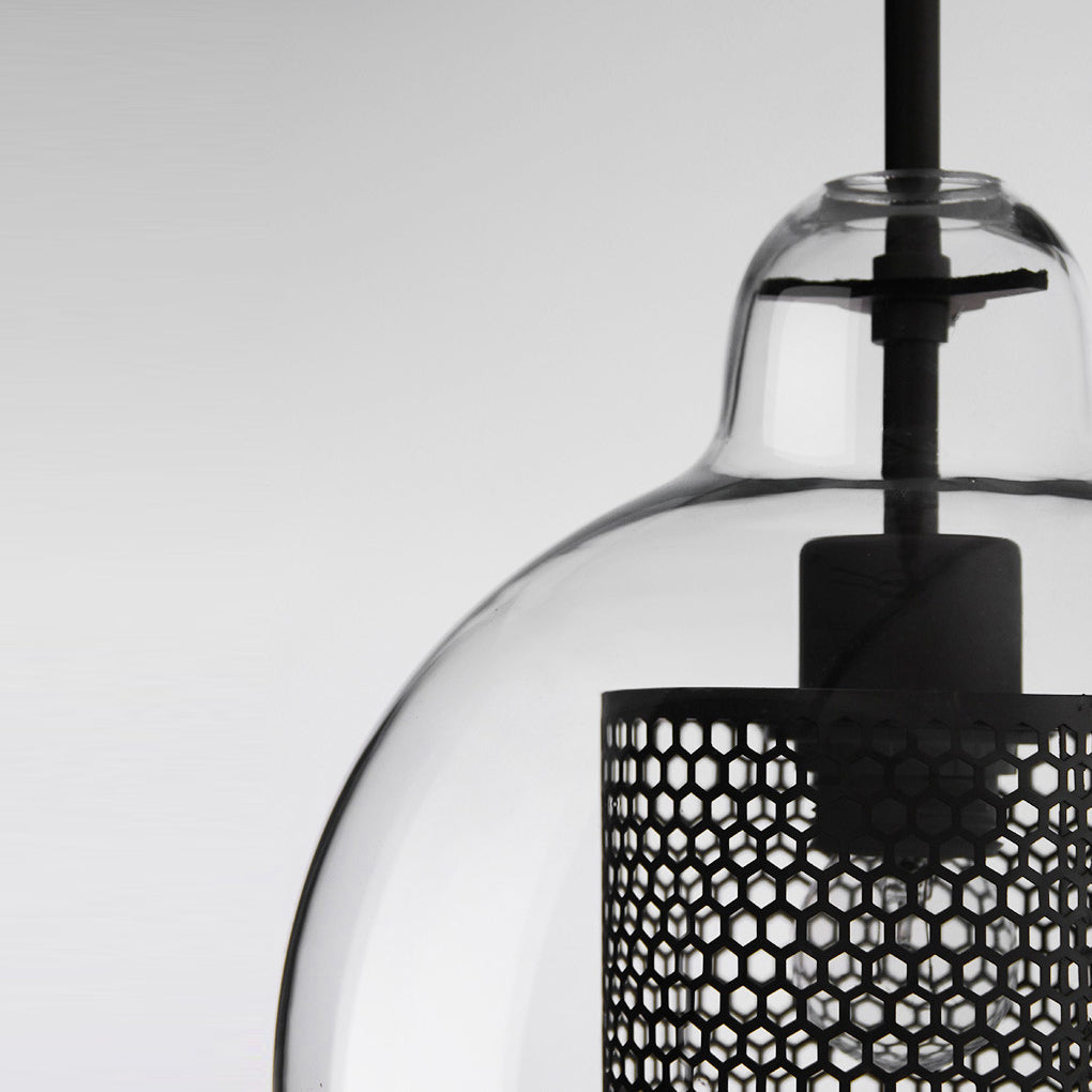 Vintage industriell pendellampe med rund glass og gull – LED pendellampe for spisestue og stue | Skanto