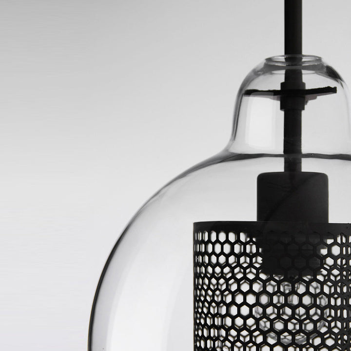 Vintage industriell pendellampe med rund glass og gull – LED pendellampe for spisestue og stue | Skanto