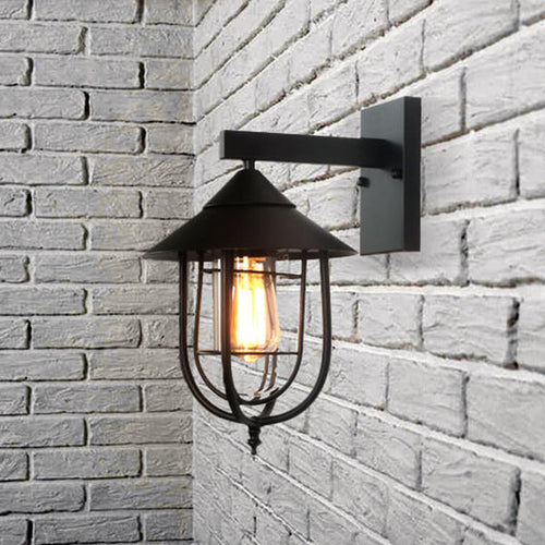 Vintage industriell jern lanterne innendørs utendørs 1-lys vegglampe | Skanto