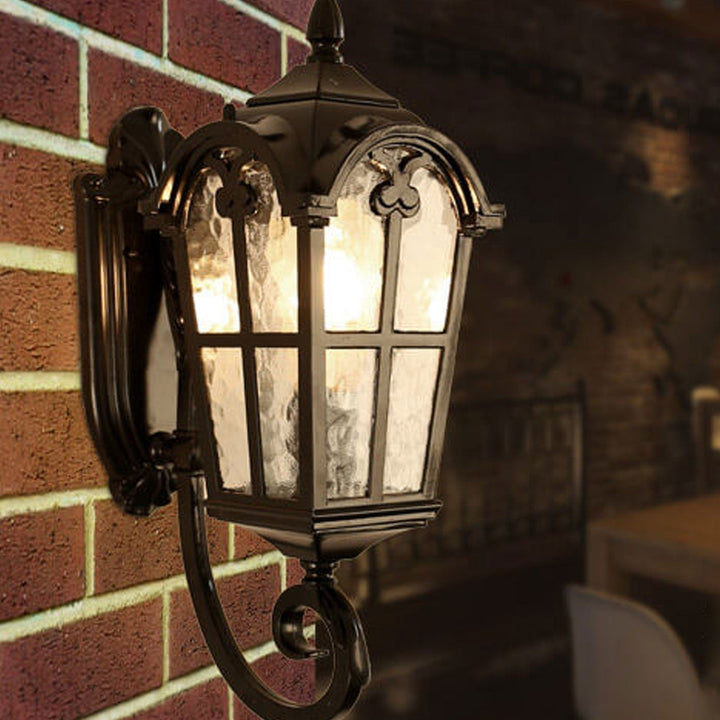 Europeisk Retro Glass Aluminium Lantern Ute Vanntett 1-Lys Vegglampe | Skanto
