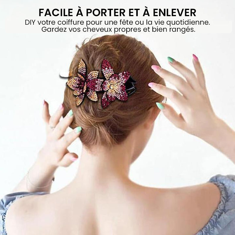 Double Flower Rhinestone Hair Pin | Skanto
