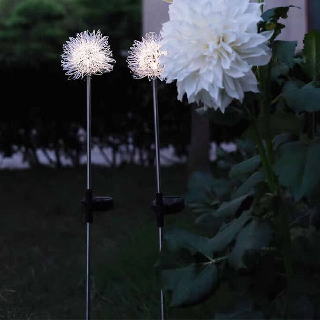Solcelledrevet LED-kulelampe av løvetann laget av aluminiumstråd, vanntett, for utendørs bruk, for planting i hagen, bakkelys